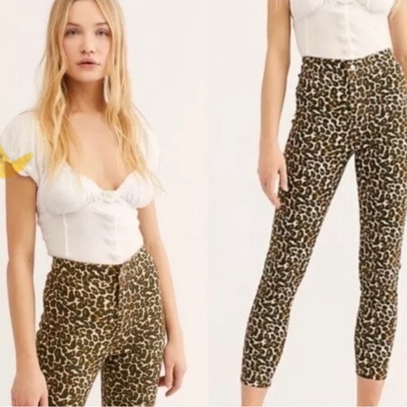 Free People Pants - Free People Leopard Print High-Waisted Pants